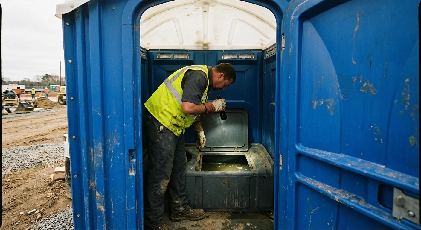 Technician inspecting waste tank levels in Denver, CO